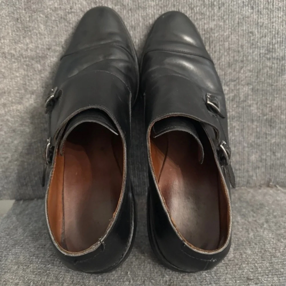 Allen Edmonds St Johns Mens Double Monk Strap Shoes Black Leather Cap Toe 14